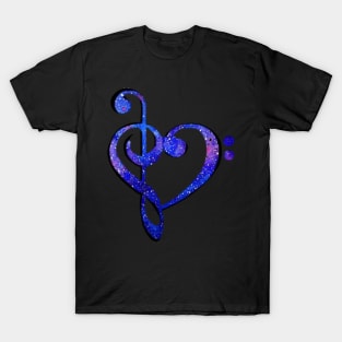 Music Clef Heart Galaxy Bright Blue and Purple T-Shirt